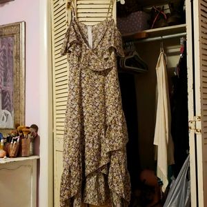 Purple Floral Cold Shoulder Maxi Dress